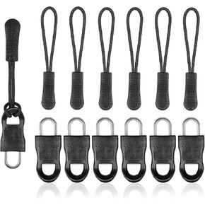Tyqour 12pcs Universal Paracord Zipper Pull, Removable Zipper Pull Tab, Broken Zipper Pull Replacement for Jackets, Luggage, Backpacks, Purses, Boots(2 Styles, Black)