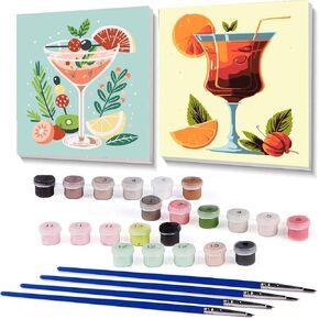 CAMOYAI 2 Pack Framed Cocktail Paint by Numbers Kit for Adults Beginner,DIY Retro Easy Small Painting Kits for Adults,Adults Paint by Number Kits on Canvas for Home Wall Decor 8x8inch