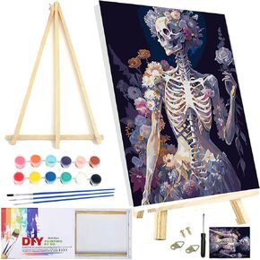 KICHANG Skull Framed Paint by Number for Adults Canvas,DIY Paint by Numbers Kit for Adults Arts Crafts for Adults Beginner with 2 Paint Brushes,Acrylic Paint Kit for Home Wall Decor-8x12in