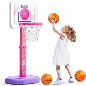 Toddler Basketball Hoop Indoor for Kids, Height Adjustable Poolside Basketball Hoop with 3 Balls for Outdoor Game, Portable Mini Basketball Goal Sport Toys Gift for Toddler Boy Girl Age 3 4 Year