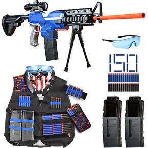 Toy Gun Automatic Sniper Rifle -3 Modes Toy Foam Blasters with Tactical Vest, Bipod, 2 Clips and 150 Darts, Electric Toys for Adults Boys Age 8-12 Gifts for Birthday Xmas