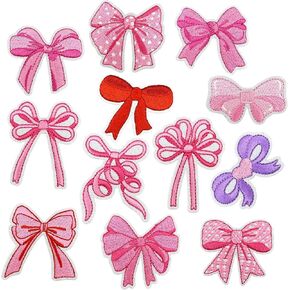 12Pcs Iron-on Ribbon Bow Patch, Butterfly Bowknot Ribbon Decorative Embroidered Iron On Patch for Clothes Bags Hats Jacket Jeans Backpacks