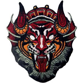 Chinese Monster Lion Mask Patch Embroidered Applique Iron On Sew On Emblem