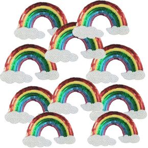 Ximkee(10 Pack) Large Rainbow Badge Sequin Sew Iron On Embroidered Patches Appliques