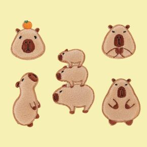 Embroidered Appliqué Capybara Kit 5 Pcs Iron On Appliques for DIY Crafts Floral Appliques for Clothes Cartoon Capybara Patches Perfect Craft Gifts for Kids Children Clothes Backpack Hat
