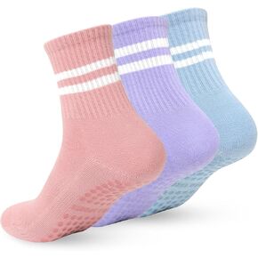 3 Pairs Pilates Socks with Grips for Women, Non Slip Yoga Socks, Pure Barre Grip Socks for Yoga, Ballet, Dance, Barefoot Workout, Gym, Hospital, Home (black)