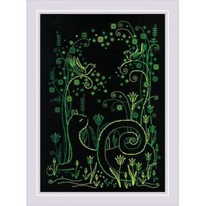 RIOLIS - Cats. Spring Melody 2172, Cat Lovers Cat Blackwork Stitch Kits 8¼" x 11¾", Blackwork Stitch Kits for Beginners & Advanced, Blackwork Kits Adult, Counted Stitching Kits, Cat Embroidery Kit