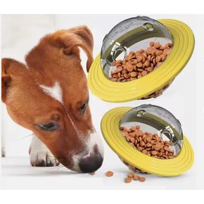 Dog Toys Slow Feeder, Treat Dispenser, UFO Flying Saucer Ball Leakage Food Treat Dispensing Puzzle Toys for Dogs -Yellow