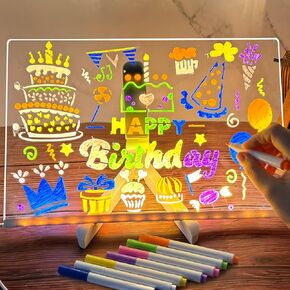 LED Note Board with Colors, 11.8 * 7.9in Light Up Acrylic Message Board, Illuminating LED Acrylic Message Board with Stand and 7 Pens, LED Dry Erase Board for Home School l