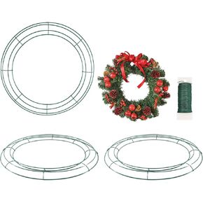 Wire Wreath Frame, 3 Pack 12" Ring Round Metal DIY Floral, Decorations Wire Wreath with Green Craft Wire for Christmas, New Year Party, Home Decorations