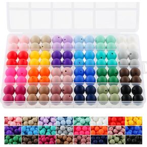 96Pcs 15mm Silicone Beads Multicolor for Keychain Making, Round Silicone Beads for Pens and Bracelet Making（Multicolor）