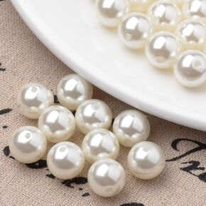 Ornazy 120 pcs 20mm مقلدة من الخرز لؤلؤة مع ثقوب كريمية أبيض أكريليك فو ، حبات لؤلؤة DIY لصنع الأساور قلادة قرط