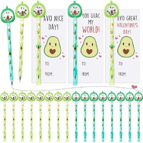 30 Sets Avocado Valentines for Coworkers Valentine Party Favors Included 30 Cute Avocado Gel Ink Pens Fruit Writing Pens 30 Avocado Valentine‘s Day Cards and Cable Ties Bulk Gifts for Office