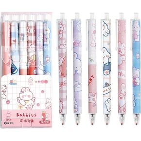 6 Pcs Gel Ink Pens Cartoon Retractable Pens Cute Animal Pen 0.5mm Ballpoint Pen Office School Supplies for Girls (Rabbit)