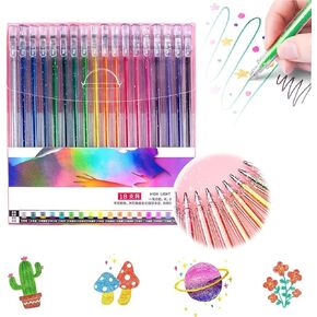 Glitter Gel Pen Set, 2024 New Glitter Gel Pens for Coloring Books, Artist Colored Gel Markers Colorful Pens Neon Gel Pens for Kids Adult Coloring Books and Drawing (Color 18)
