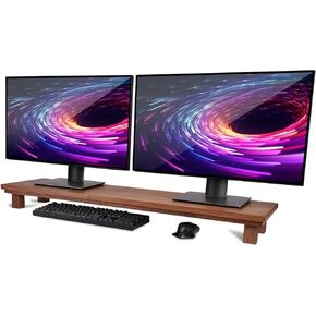 Walnut Wood Dual Monitor Stand Riser for Desk, 42 Inch Large Desktop Monitor Stands for 2 Monitors, Wider Desk Shelf Organizer Riser Stand for Computer/Laptop/PC/Printer/TV (Walnut-42 inch)
