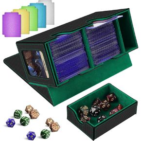 Card Deck Box for MTG Commander Display,Card Deck Box Fits 200+ Double Sleeved Cards,Magic TCG Trading Card Storage Box with Dice Tray,2 Dividers and 35pt Magnetic Card Holder