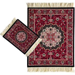 2pcs Pack Woven Rug Bohemian Style Carpet Mouse Pad Blanket Coaster for Table Decoration Doll House Rug