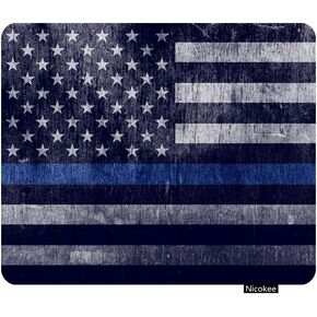 Gaming Mouse Pad Police Aged Law Enforcement Support Flag Thin Blue Line Stripe Americanflag Non-Slip Rubber Mouse Pad for Computers, Laptop, Office 9.5 Inch x 7.9 Inch
