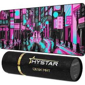 Hystar Extended Gaming Mouse Pad | XXL 36" x 16" | 5mm Thick, Waterproof Surface, Smooth Polyester Fabric, and Natural Rubber Base | Retro Tokyo (Black and White)
