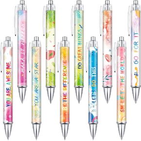 Gueevin 10 Pcs Inspirational Ballpoint Pens Retractable Funny Black Ink Pen Set with Stylus Tip for Office Supplies, 10 Styles (Cute)
