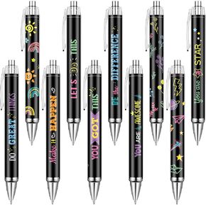 Gueevin 10 Pcs Inspirational Ballpoint Pens Retractable Funny Black Ink Pen Set with Stylus Tip for Office Supplies, 10 Styles (Cute) in Kuwait