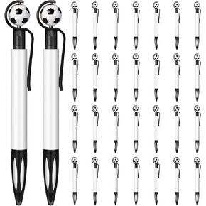 Chinco 30 Pcs Soccer Pens Bulk Retractable Fun Football Black Ballpoint Ink Pens Medium Point 1.0 mm for Sport Soccer Party Favor Office Supplies(Mixed Colors)