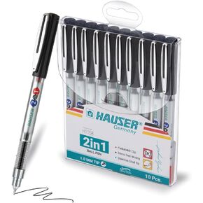 HAUSER 2 In 1 Pens Ballpoint 10 Pc, 1.0 MM Colorful Pens, Blue-Black/Red-Black Pens For Note Taking, Multicolored Pens, Pens For School, Back To College Essentials, Back To School Supplies.