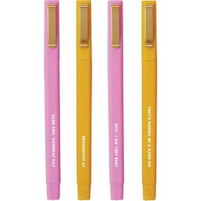 C.R. Gibson Novelty Ball Point Ink Pens - Humorous Sayings in White Font - Pink & Orange - 4 Pack - Funny Writing Instruments (NP9-25505)
