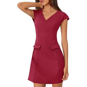 MEROKEETY Women's Cap Sleeve V Neck Mini Dress Elegant Formal Bodycon Business Office Casual Dress