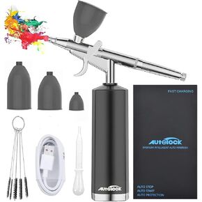 Autolock 32PSI Airbrush Kit, Rechargeable Cordless Airbrush Compressor, Auto Handheld Airbrush Gun, Airbrush Set Portable Wireless Air Brush for Barber, Nail Art, Cake Decor, Makeup, Model Painting