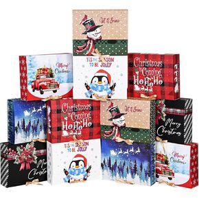Wluseaxi 12pack صناديق هدايا كبيرة لعيد الميلاد ، 12x9.8x3.1inches ، صناديق عيد الميلاد للهدايا مع الأغطية - مثالية لتفتت الهدايا الاحتفالية وعراء عيد الميلاد
