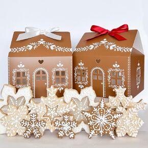 20 Pcs Gingerbread House Shaped Gift Boxes for Treats, Desserts, Fancy Cookie, White Gable Bakery Packaging for Housewarming Holiday Christmas Valentines Halloween