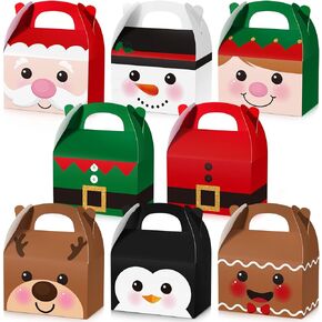 24 Pcs Christmas Goody Candy Boxes Cardboard with Handles 3D Christmas Favor Boxes with Vibrant Print for Party Gifts Candy Chocolate Treats and Cookies Favors (Big Head Style)