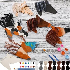 Geelin 24 Pcs Wooden Horse Craft Unfinished Wooden Cutouts Horse Horse Ornament Horse Painting Kit DIY Cowboy Craft Gift Tags Paint You Own Horse for Art Activity Party Favors Home Decoration