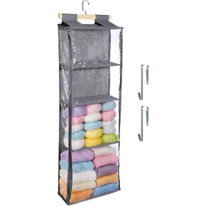 Hanging Yarn Storage Organizer with 4 Large Pockets,Large Capacity Door Hanging Yarn Holder with Over-Door Hooks,Clear Hanging Yarn Storage Bag with Zippers for Crochet Lovers