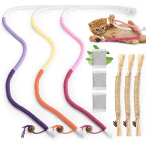 6 Pack Cat Toy Wand with 3 Bags of Catnip for Cats 27" Cat Rope Toys for Kittens and Cats Teeth Cleaning and Dental Care Interactive Cat Toys with Natural Silvervine Fruit for All Breeds