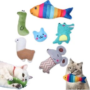 6-Pack Cat Toys - Natural Catnip Plush Toys for Indoor Cats, Bite-Resistant Shapes (Alpaca/Fish) with Kicker & Chew Set - Boredom Relief, Soft and Durable in Saudi Arabia