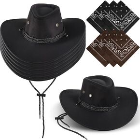 Zhanmai 12 Pcs Cowboy Hat and Bandana Cowboy Cowgirl Hats Bulk Western Party Costume Halloween Accessory(Novel Color)