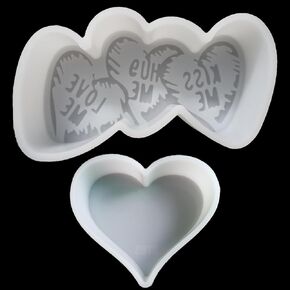 3 Connected Hearts and Classic Heart 2 Pack Car Fresh Silicone Aroma Beads Scented Candle Epoxy Resin Mold for DIY Home Decor Gifts Making, 2PCS