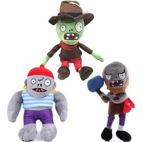 JHESAO 3 PCS Plants & Zombies Plush: Hammer, Cowboy & Gargantuar Pirate Zombies PVZ Plush Figures