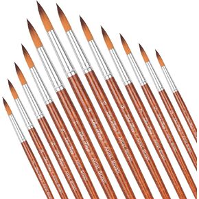 12pcs Round Watercolor Brushes for Acrylic Painting Round Pointed Paint Brushes Round Tipped Face Paint Brush Professional Oil Paintbrushes for Body Rock Miniature Model Artist Painting