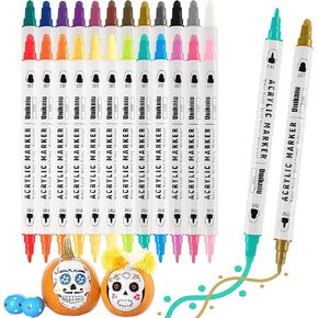 Acrylic Paint Pens Markers, Dual Tips Paint Markers For Rock Painting, Stone, Metal, Egg,Glass, Wood, Canvas, Ceramic,Drawing Markers for DIY Crafts Making, Art Painting Supplies Kit (Brush&Fine, 12)