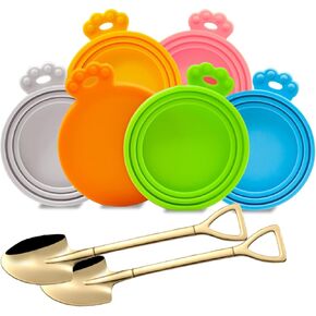 6 packs Pet Food Can Lids, Food Safe BPA-Free & Dishwasher Safe, Can Covers with 2 Stainless Steel Spoons, Most Standard Size Dog and Cat Can Tops
