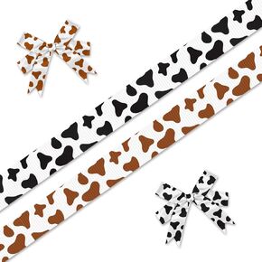 ABTOLS 2 Rolls 10 Yard Leopard Ribbons 3/8" Leopard Spot Printed Grosgrain Ribbons White Black Brown Ribbons Leopard Wrapping Craft Ribbons Farm Ribbon for Home Party Favors Decor