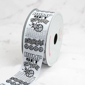 LUV Ribbon Grosgrain 1.5" Volleyball Set Bump Spike Ribbon, 10 Yards, White