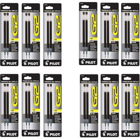 Pilot G2, Dr. Grip Gel/Ltd, ExecuGel G6, Q7 Rollerball Gel Ink Pen Refills, 0.7mm, Fine Point, Black Ink, 12 Packs of 2