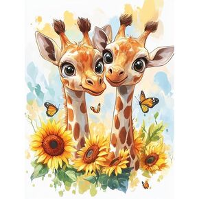 Pavemlo 5D Diamond Art Kits for Adults Giraffe, Full Drill Diamond Art Sunflower Animals Pictures Paint with Diamonds, DIY Cross Stitch Jewel Art Rhinestone Craft for Home Wall Decor 12x16 Inch