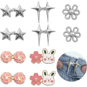 10 Set Pant Waist Tightener Jean Buttons for Loose Jeans Skirt Clothes Instant Pins Clips for Size Adjustment Women (No Sewing or Tools, 5 Styles)