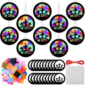 Doublefill 36 مجموعات عيد الفصح الصليب الديني Kit Jesus Christian Paper Cross Suncatchers Sunday VBS Craft Kit Diy Resurrection Church roudents for Easter Sunday Window Art